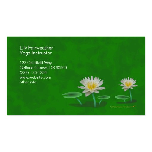 Water Lily Yoga Teacher Business Cards Template (back side)