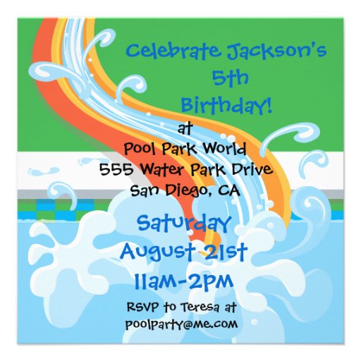 Water Park Pool Party Invitation (front side)