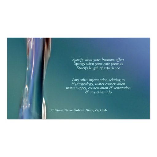 Water photography custom profile business card template (back side)