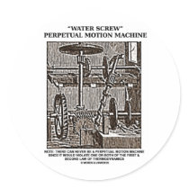 Water Screw Perpetual Motion Machine Woodcut Round Sticker