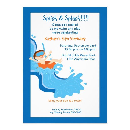 Water Slide Birthday Party Invitation (front side)