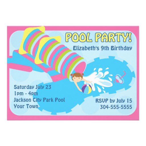 Water Slide Pool Party Custom Invitation