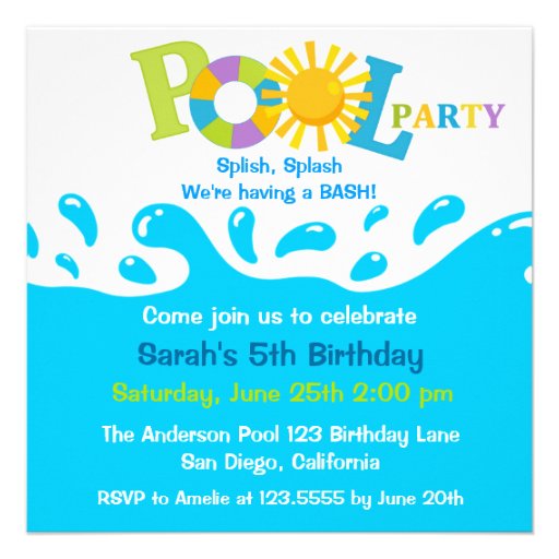 Water Splash Boy Pool Party Birthday Invitation