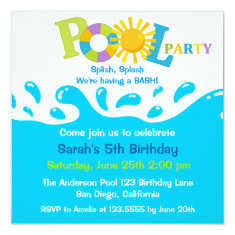   Water Splash Boy Pool Party Birthday Invitation 5.25
