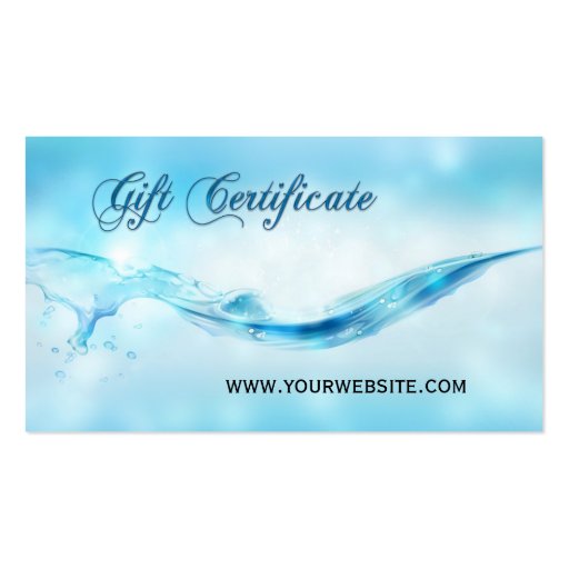 Water Splash Spa Gift Certificate Business Card (front side)