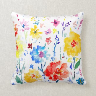 Watercolor Abstract poppy Pillow Cushion