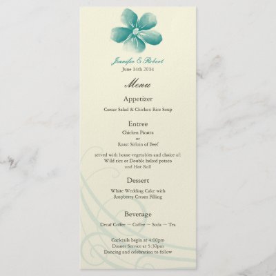Watercolor Aqua Wedding Menu Card Rack Card Template by Wedding Bells