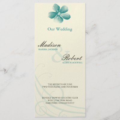 Watercolor Aqua Wedding Program Card Customized Rack Card