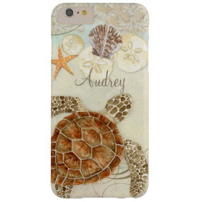 Watercolor Art Sea Turtle Coastal Beach Sea Shells Barely There iPhone 6 Plus Case