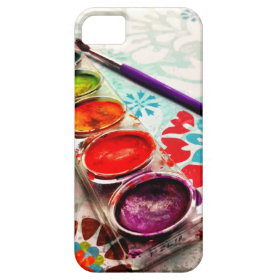 Watercolor Artist Paint Tray and Brush on Flowers iPhone 5 Cases