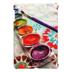 Watercolor Artist Paint Tray and Brush on Flowers iPad Mini Cover