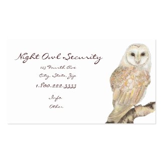 Watercolor Barn Owl Security Business Business Card