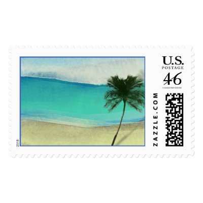 Watercolor Beach Destination Wedding Stamps