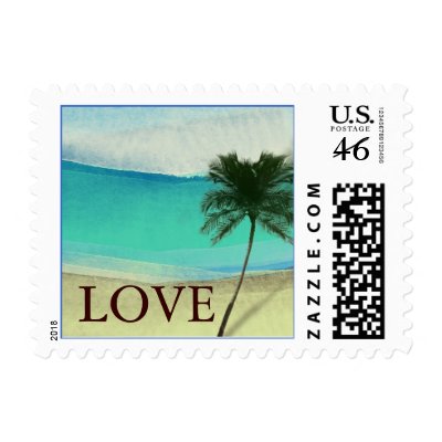 Watercolor Beach Destination Wedding Stamps