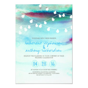 watercolor beach string lights wedding invitation 5
