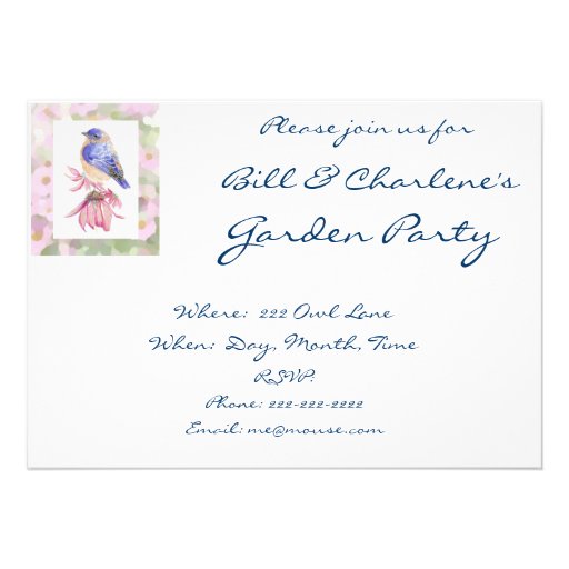 Watercolor Bluebird Garden Party Floral Personalized Invite
