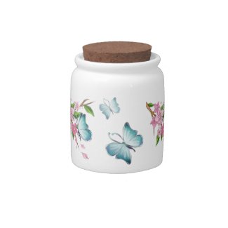 Watercolor Butterfly and Blossoms Candy Jar