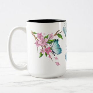 Watercolor Butterfly and Blossoms Coffee Mugs