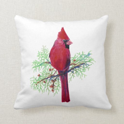 Watercolor Cardinal, Red Bird Throw Pillow Zazzle