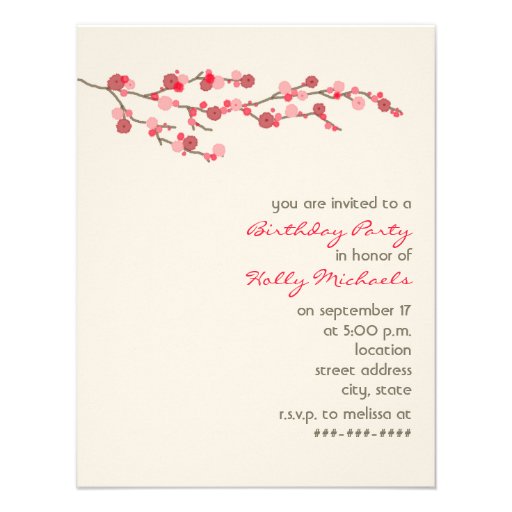Watercolor Cherry Blossom Birthday Party Invite