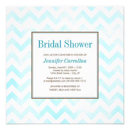 Watercolor Chevron Bridal Shower Invitation (blue)