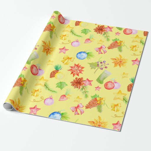 Watercolor Christmas Wrapping Paper Yellow Zazzle