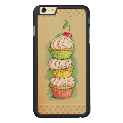 Watercolor cupcakes. Kitchen illustration. Carved® Maple iPhone 6 Plus Slim Case