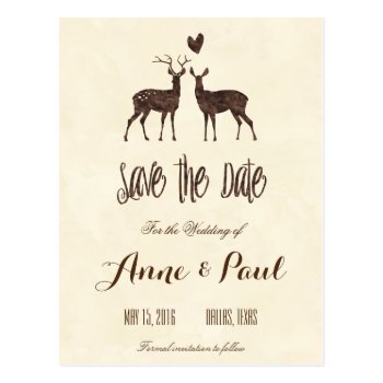Watercolor Deers Save The Date Postcard by rusticwedding at Zazzle