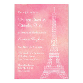 Watercolor Eiffel Tower Parisian Birthday Party 4.5x6.25 Paper Invitation Card