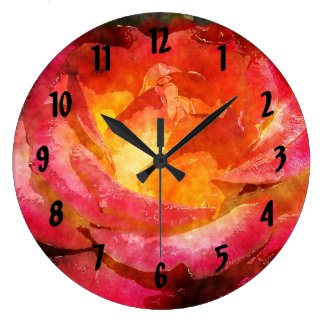Watercolor Flaming Red Rose Clocks