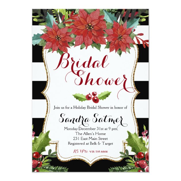Watercolor Floral Christmas Bridal Shower Card (front side)