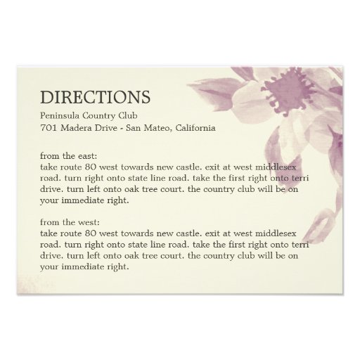Watercolor Floral Directions Card Custom Invites