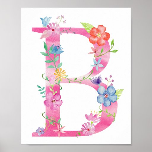 Watercolor Floral Letter B Poster | Zazzle