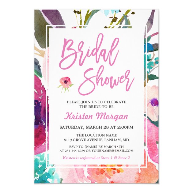 Watercolor Floral Modern Botanical Bridal Shower Card