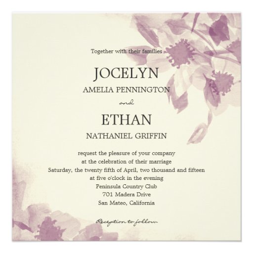 Watercolor Floral Wedding Invitation (front side)