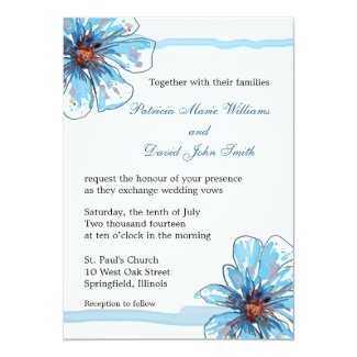 Watercolor Flowers Wedding Invitations|Blue Floral