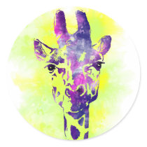 Watercolor Giraffe 2 Round Stickers