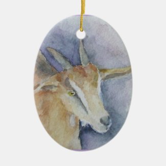 Watercolor Goat Ornament