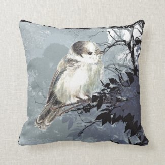 Watercolor Grey Gray Jay Bird Nature Art Throw Pillow