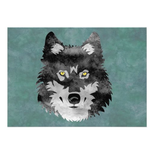 Watercolor Grey Wolf Announcements