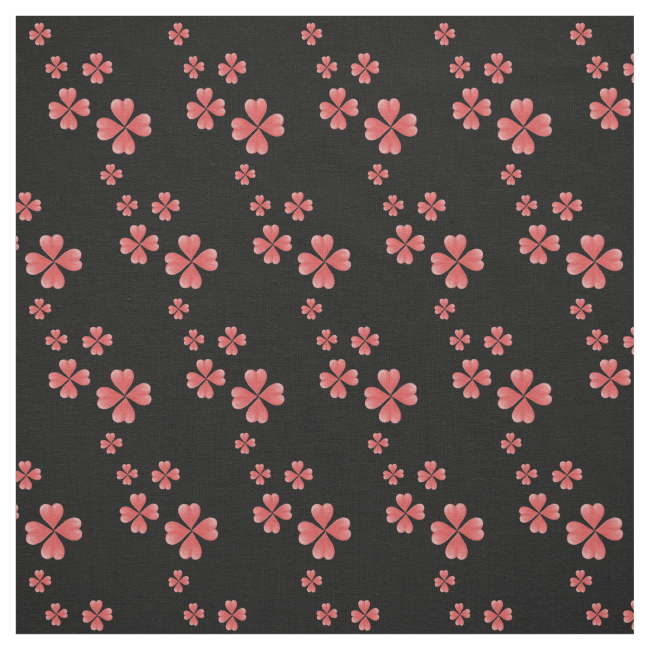 Watercolor Heart Flowers Print Black Fabric
