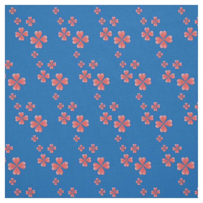 Watercolor Heart Flowers Print Blue Fabric