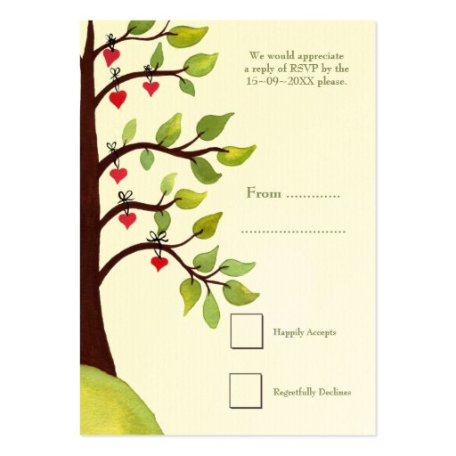 Watercolor Heart Tree Carving Wedding RSVP Cards Business Card (back side)
