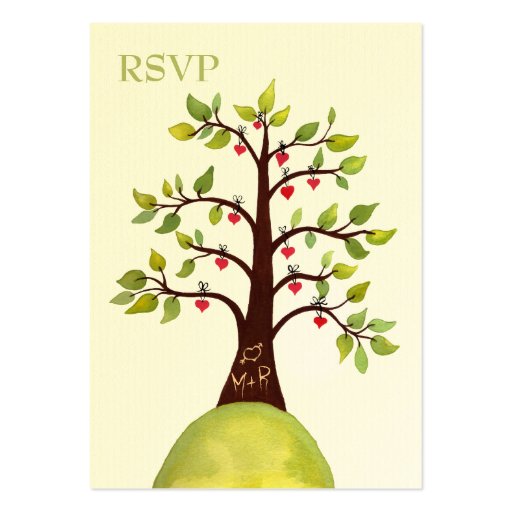 Watercolor Heart Tree Carving Wedding RSVP Cards Business Card (front side)