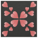 Watercolor Hearts Mirrored Design On Black Fabric