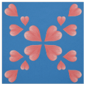 Watercolor Hearts Mirrored Design On Blue Fabric