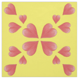Watercolor Hearts Mirrored Design On Yellow Fabric