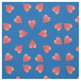 Watercolor Hearts On Blue, Tossed Print Fabric