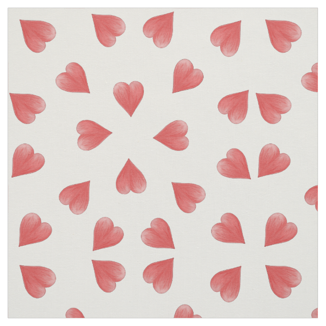 Watercolor Hearts On White, Tossed Print Fabric