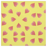 Watercolor Hearts On Yellow, Tossed Print Fabric